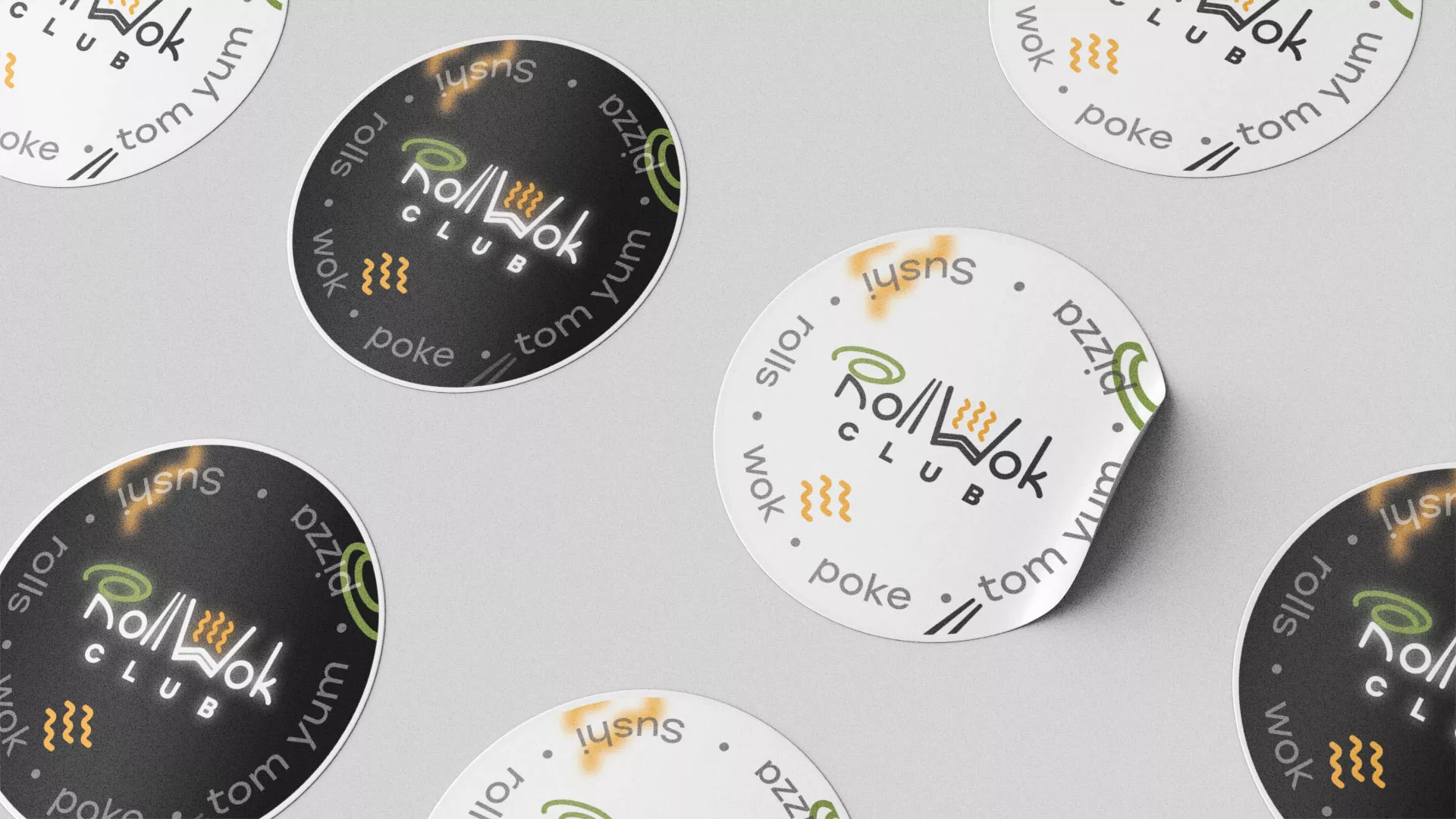 Разработка наклеек для суши-бара «Roll Wok Club» в Воротынске